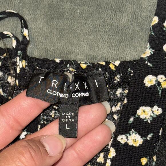 Y2K Trixxi Mini Women's Large Black Daisy Floral Milk Maid Dress Sleeveless - Picture 6 of 7